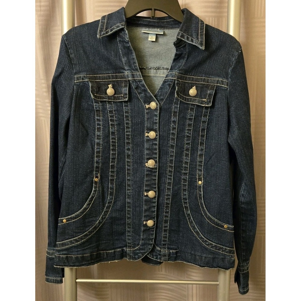 Dress Barn Size Medium M Denim Jean Jacket Blazer V-neck Pockets